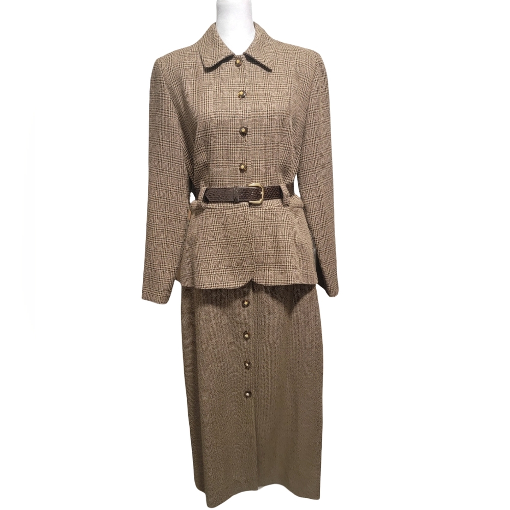 80s Vintage E.D. Michaels By Melanie Drucker Size 6 Brown Plaid Maxi Dress FALL